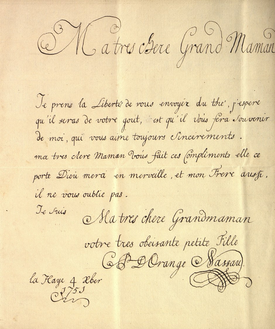 Carolina van Oranje Nassau aan Marie Louise van Hessen-Kassel, 4 december 1751, KV A28-015.