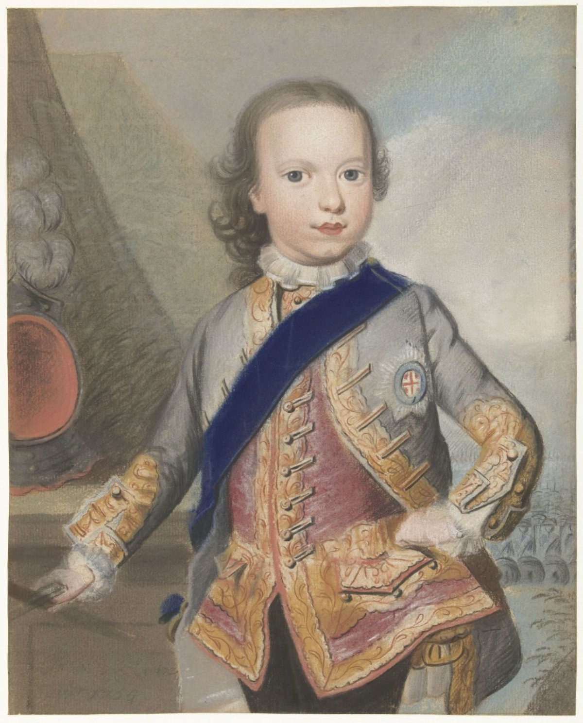 Portret van Willem V als kind, pastelkrijttekening van Pieter Frederik de la Croix uit 1755